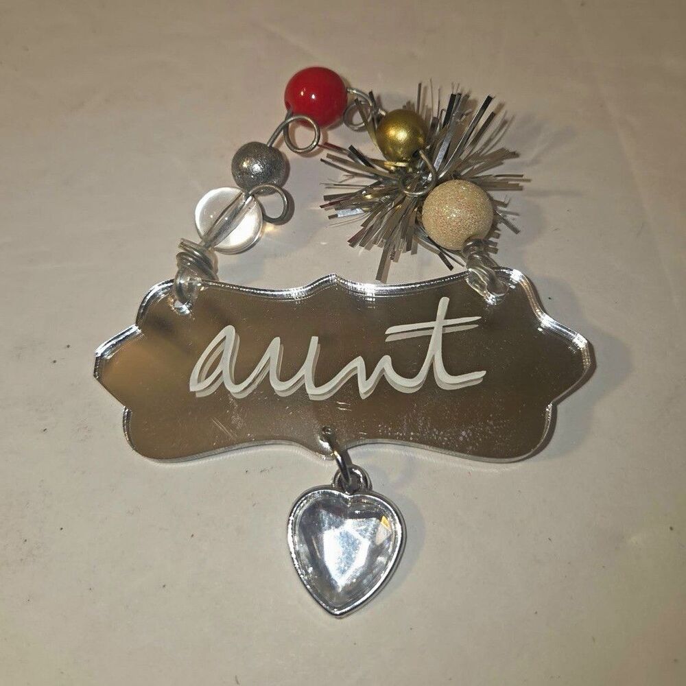 Sandra Magsamen Aunt Silver Metal ornament Clear Crystal Heart Charm 3in